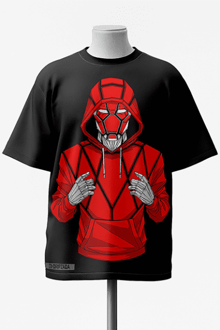 Red Hooded Cyborg Oversized T-Shirt