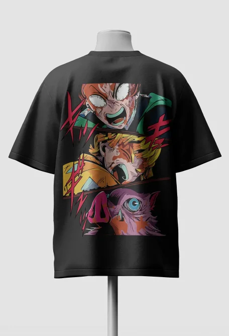 Demon Slayer Trio Oversized Anime T-Shirt back main