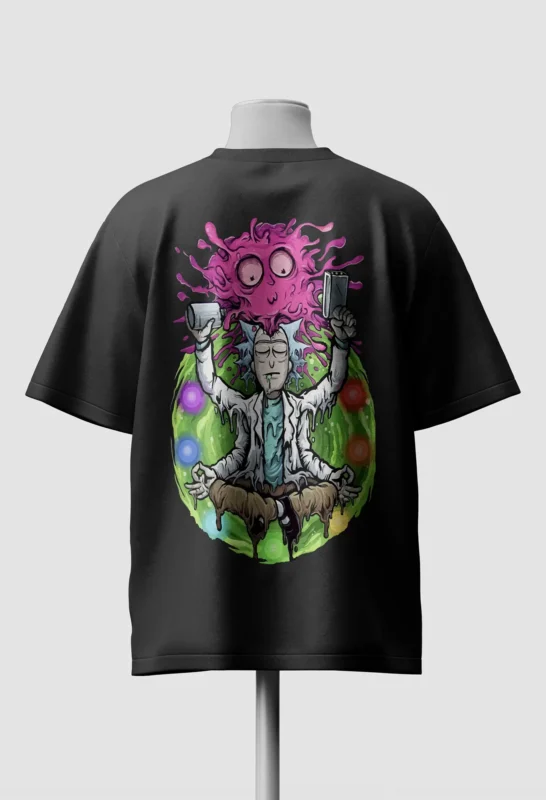 Ricky and Morty Meditating Rick Oversized T-Shirt back