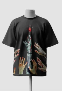 Abstract Sacrifice” Oversized T-Shirt front