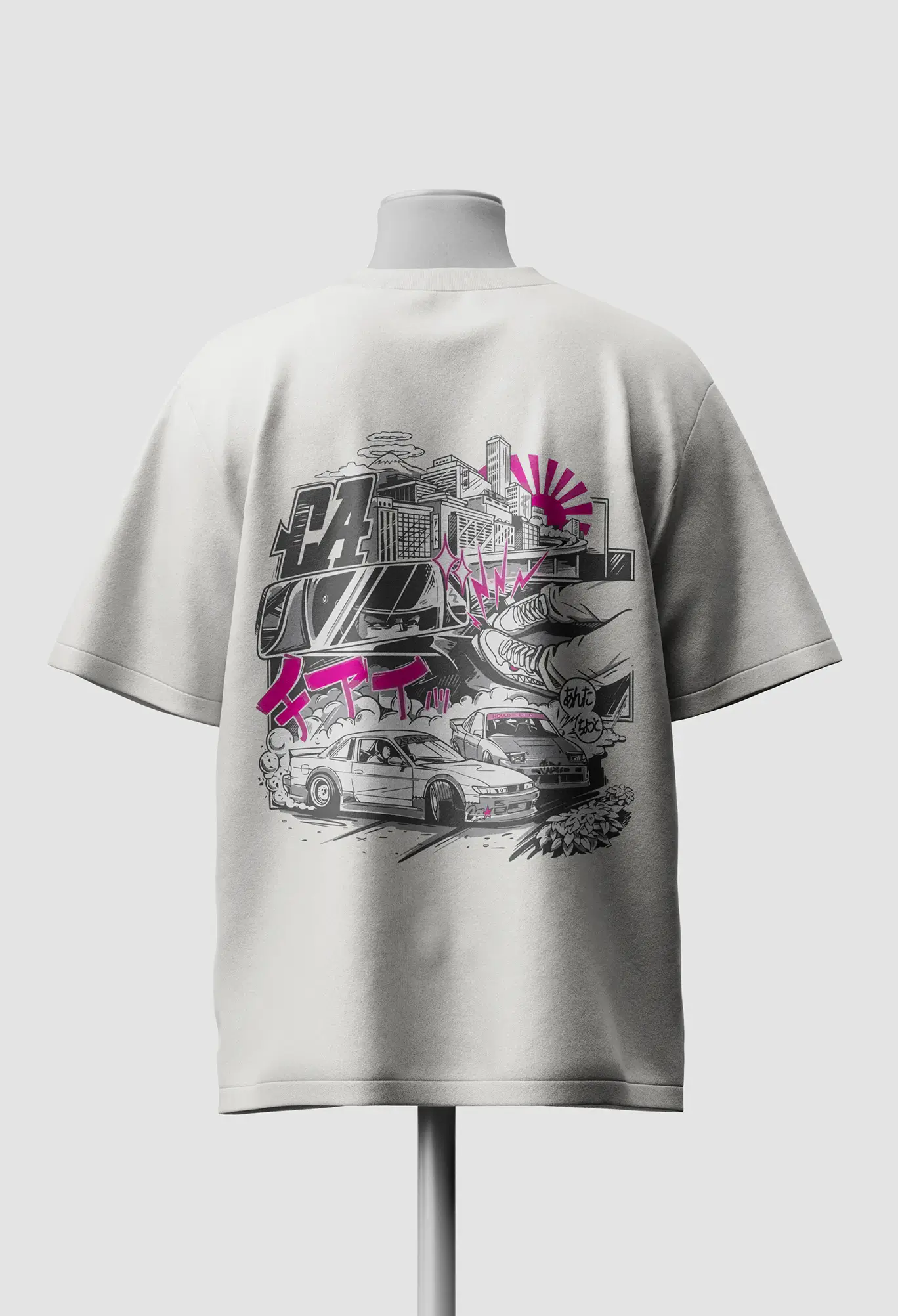 Drift pink white back.jpg Drift Car Graphic Oversized T-Shirt - Image 1