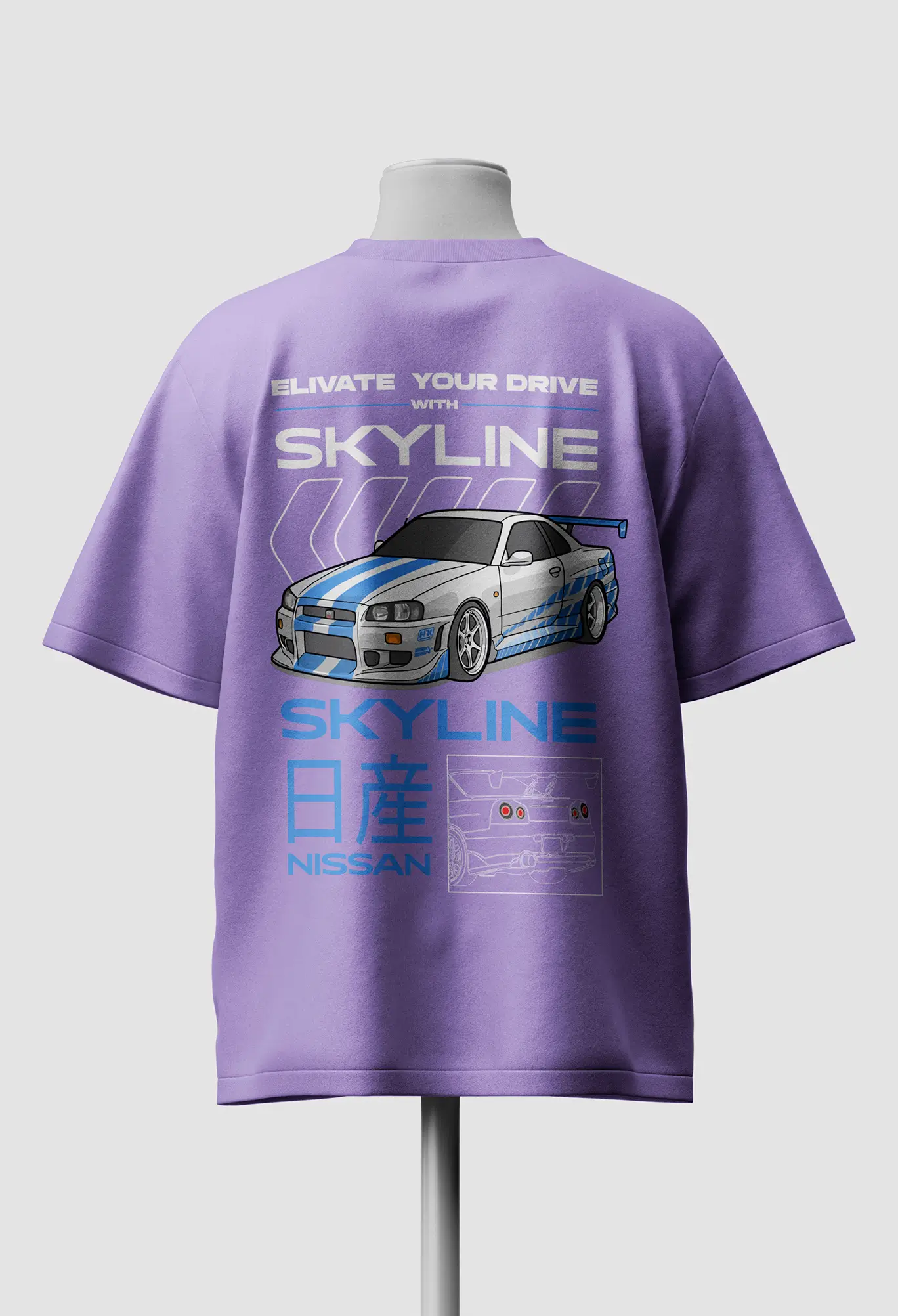 GTR Skyline blue purple back.jpg Nissan GR Skyline T-Shirts - Image 1