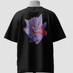 Black oversized t-shirt with full-colour classic Gengar back print, red eyes and tongue out