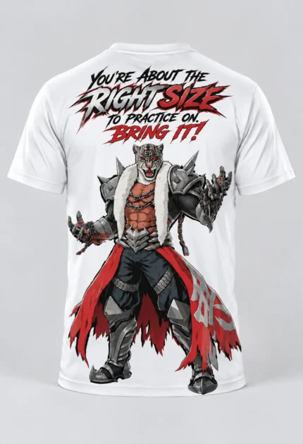 Armor King Bring It Tekken 8 t-shirt in white with a full back print
