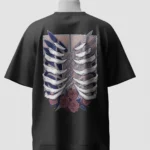 Survey Corps ribcage and roses back print on a black oversized Attack on Titan t-shirt
