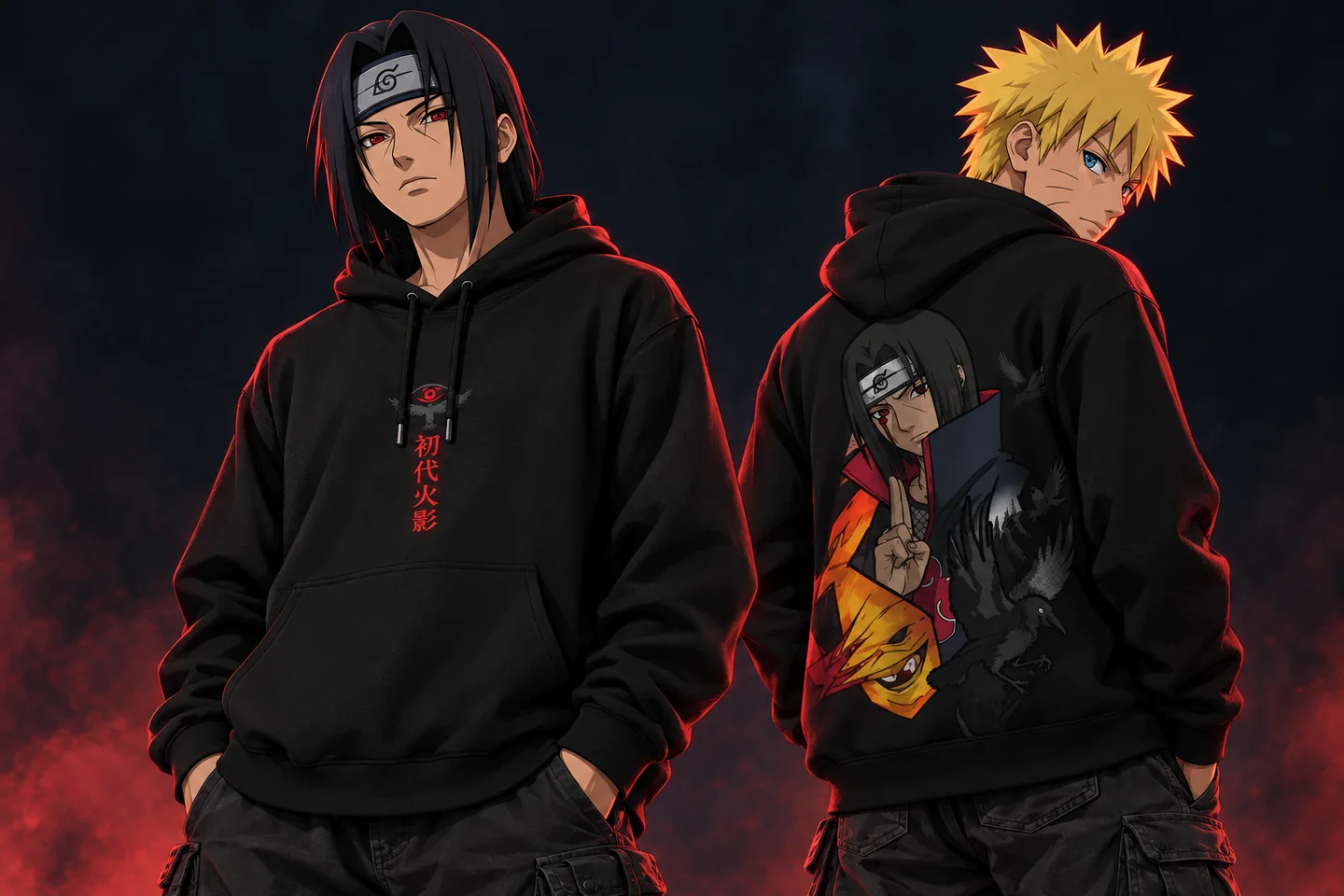 Naruto Hoodies — anime characters styling the front and back hoodie artwork