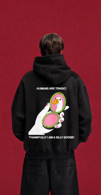 Silly Goose Hoodie – back graphic on black hoodie