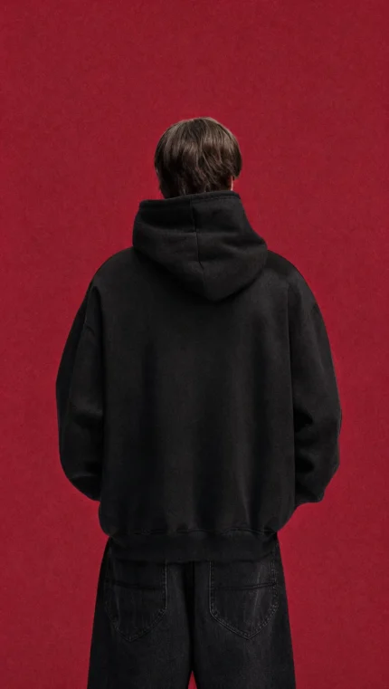 Plain black hoodie – back view