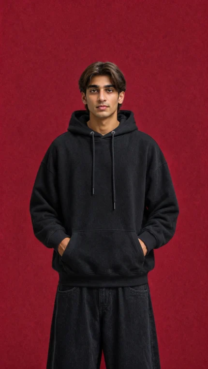 Plain black hoodie – front view