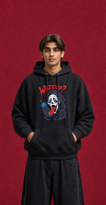 Ghostface Wazzup Hoodie – front print on black hoodie