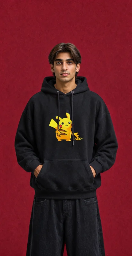 Pikachu Hoodie – front print on black hoodie