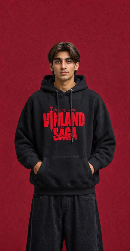 Vinland Saga Logo Hoodie – front print on black hoodie