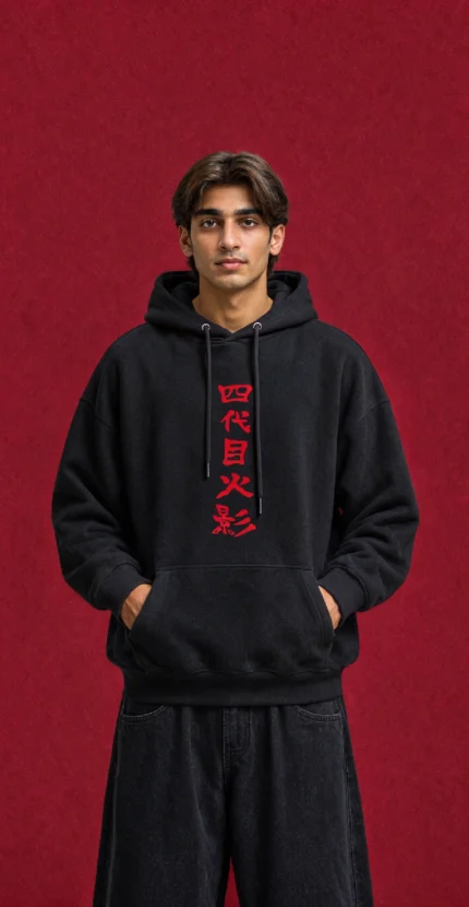 Fourth Hokage Hoodie – front print on black hoodie