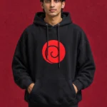 Uzumaki Spiral Hoodie – front print on black hoodie