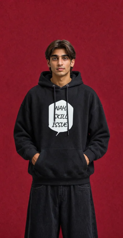 Nah Skill Issue Hoodie – front print on black hoodie